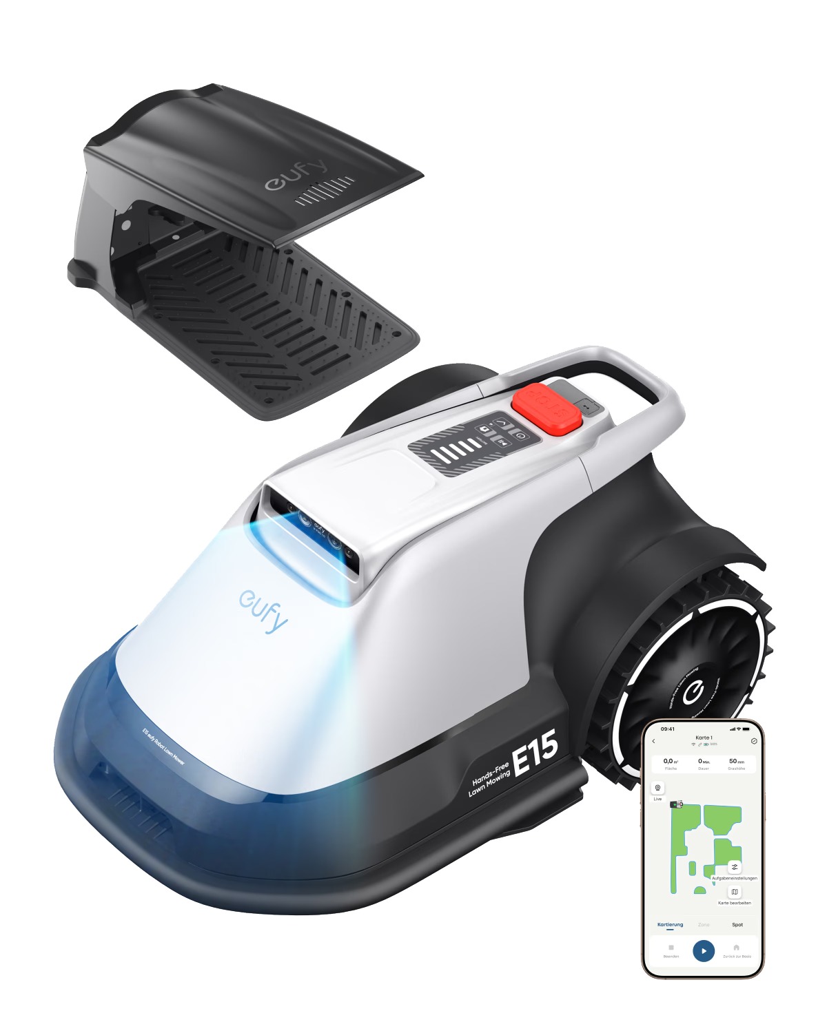 Robot tuns iarba Anker "eufy ", GPS, Wi-Fi, 4G, inaltime de taiere 2.5 - 7.6 cm, max 800m2, camera FOV 96° orizontal, 80° vertical, cartografiere, inaltime max iarba 9cm, gri, "T2880GA2" - 0194644311179 - imagine 2