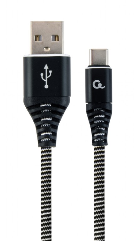 CABLU alimentare si date GEMBIRD, pt. smartphone, USB 2.0 (T) la USB 2.0 Type-C (T), 2m, premium, cablu metalic, negru cu insertii albe, "CC-USB2B-AMCM-2M-BW" (timbru verde 0.08 lei)