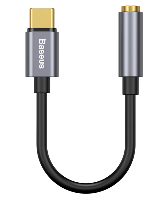 CABLU ADAPTOR Baseus, 1 x USB Type-C (T) la 1 x Jack 3.5mm (M), lungime cablu brodat 12 cm, gri "CATL54-0G" (timbru verde 0.18 lei) - 6953156297852