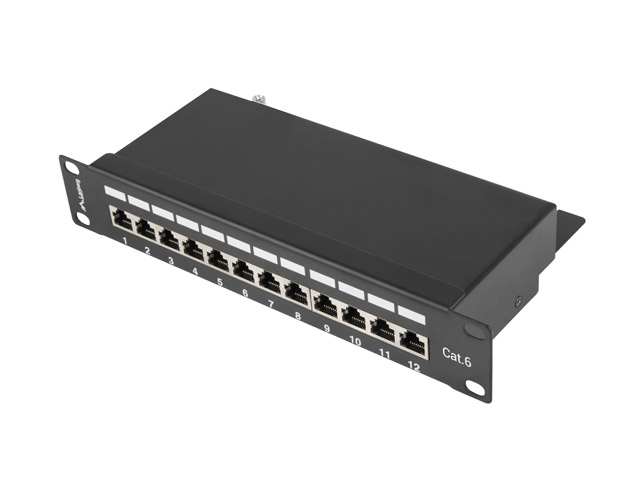 Patch panel 12 porturi 1U Cat.6 FTP negr "PPF6-9012-B" (timbru verde 0.08 lei)