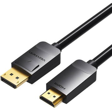 Cablu video Vention, DisplayPort(T) la HDMI(T), 3m, rezolutie maxima 1080p la 60 Hz, conectori auriti, cupru, invelis PVC, negru, "HADBI" (timbru verde 0.18lei) - 6922794733350