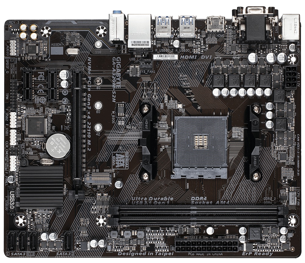 PLACA de BAZA Gigabyte "GA-A320M-S2H 3.1", skt AM4, mATX, AMD A320, 2 x DDR4, max. 64 GB, 4 x SATA, 1 x M.2, 7.1, "GA-A320M-S2H 3.1"