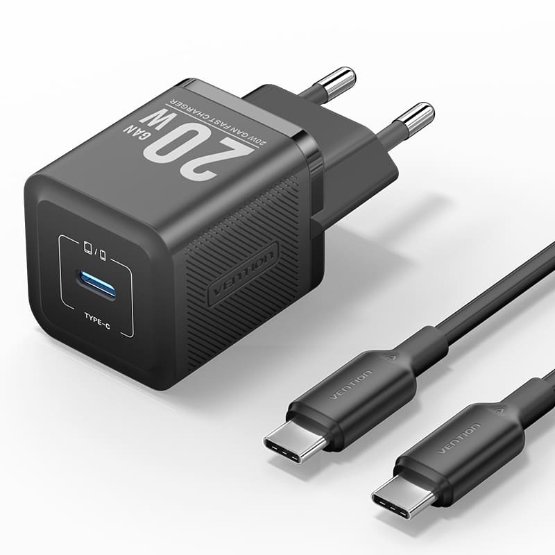 Alimentator retea Vention, 20W, PD 20W, 1 x USB-C, Cablu USB-C 1m inclus, negru, "TZ-FEPB0-EU-01" (timbru verde 0.18 lei) - 6922794786233