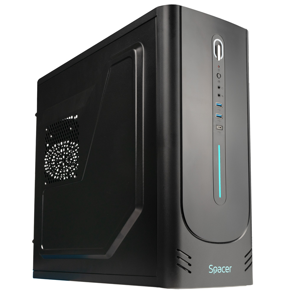 CARCASA SPACER - office, Middle Tower, ATX, fara sursa, USB 3.0 x 2, USB Type C x 1, HD Audio, black "SPCS-OC-CHRONOS"