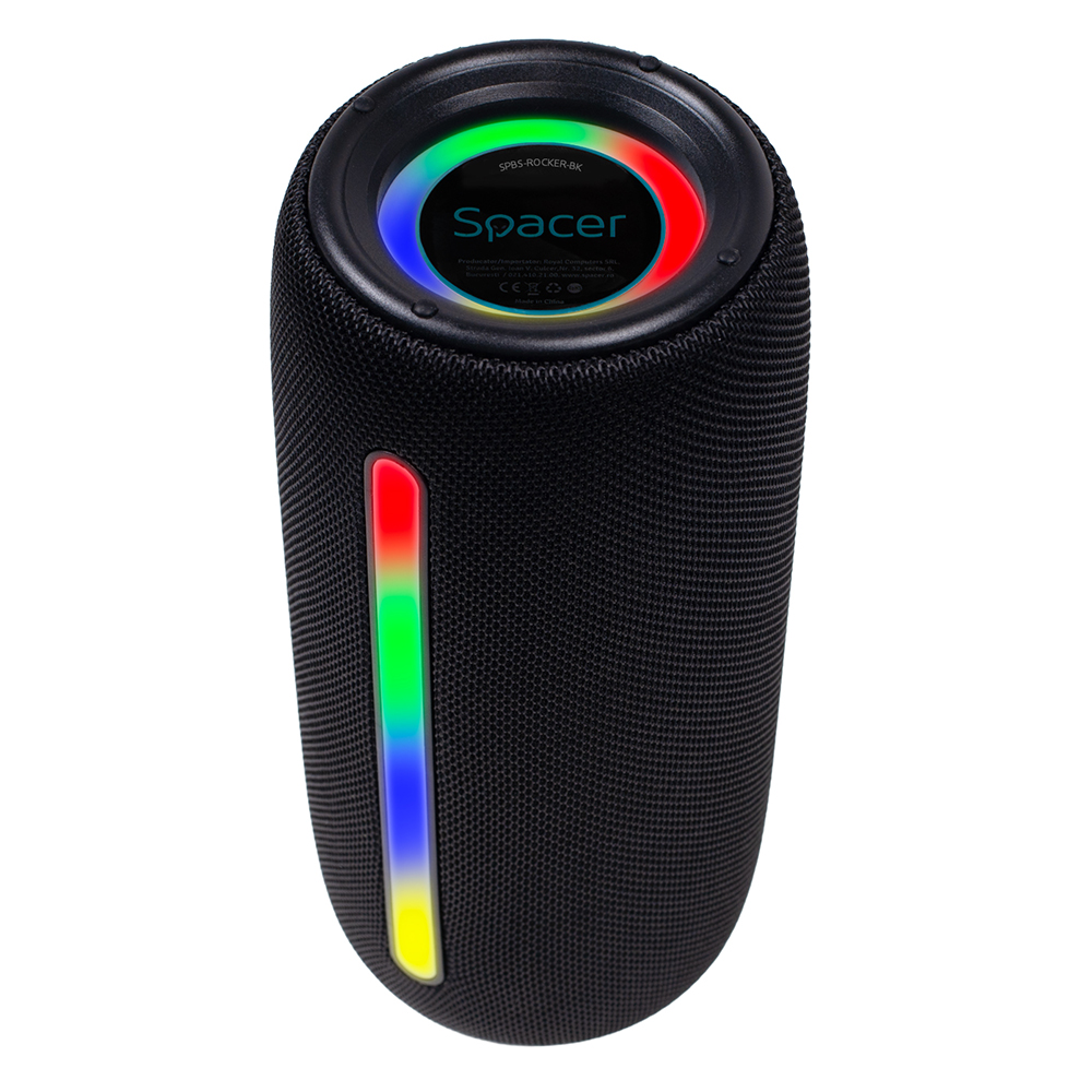BOXA SPACER portabila bluetooth, ROCKER-BK, RMS: 10W (5W x 2), RGB, acumulator 1800mAh, timp de functionare pana la 5 ore, pana la 10m, AUX, FM radio, microSD, USB, incarcare USB Type-C, BLACK, "SPBS-ROCKER-BK" (timbru verde 0.18 lei)