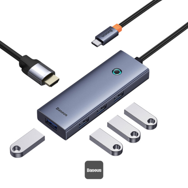 DOCKING STATION Baseus UltraJoy 5 in 1, input USB Type-C, output HDMI4K@30Hz x 1, USB3.0 x 4, gri "B00052809813-00" (timbru verde 0.18 lei) - 6932172631826