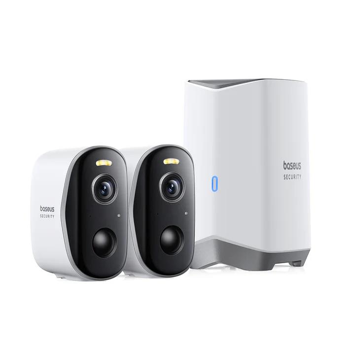 CAMERA IP Exterior Baseus N1, KIT 2 camere 2K + statie, 2304 x 1296, acumulator integrat, unghi pana la 145 grade, IP67, dist. IR 30 m, tip lentila fixa 3 mm, 3 Mpx, wireless, slot SD card, "S0TW002131" (timbru verde 0.8 lei) - 6932172662035