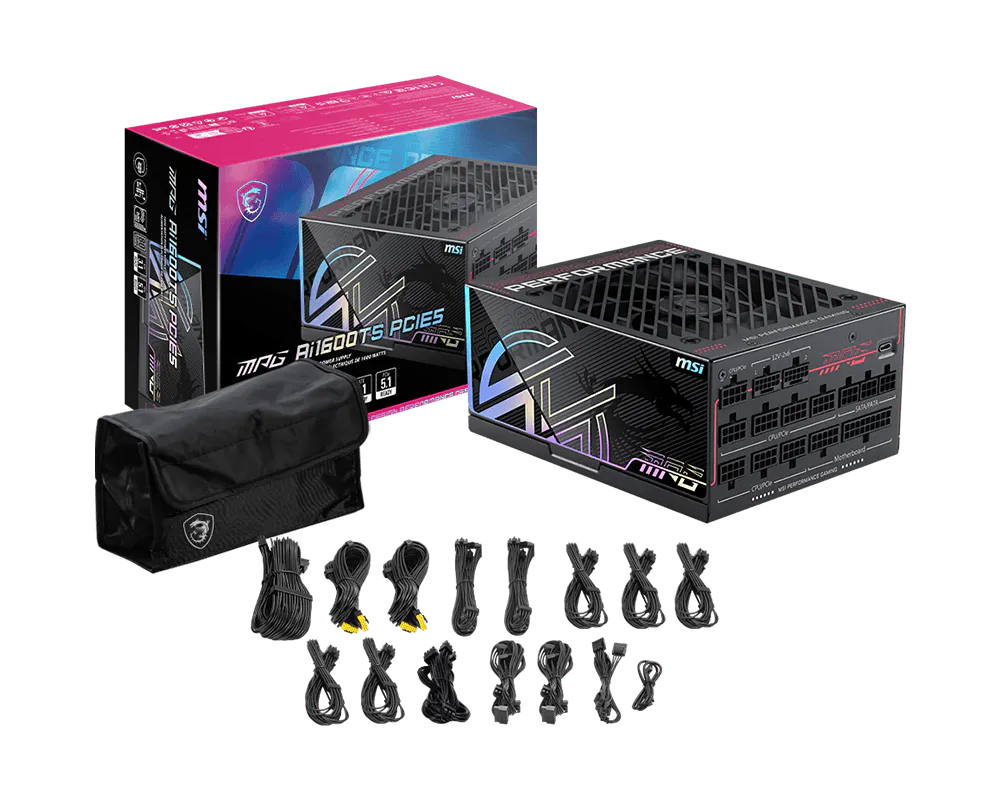 Sursa MSI MPG Ai1600TS PCIE5, 1600W, 80+ Platinum, Full Modulara, ATX 3.1, PCIe 5.1, Negru "MPG AI1600TS PCIE5" - imagine 5