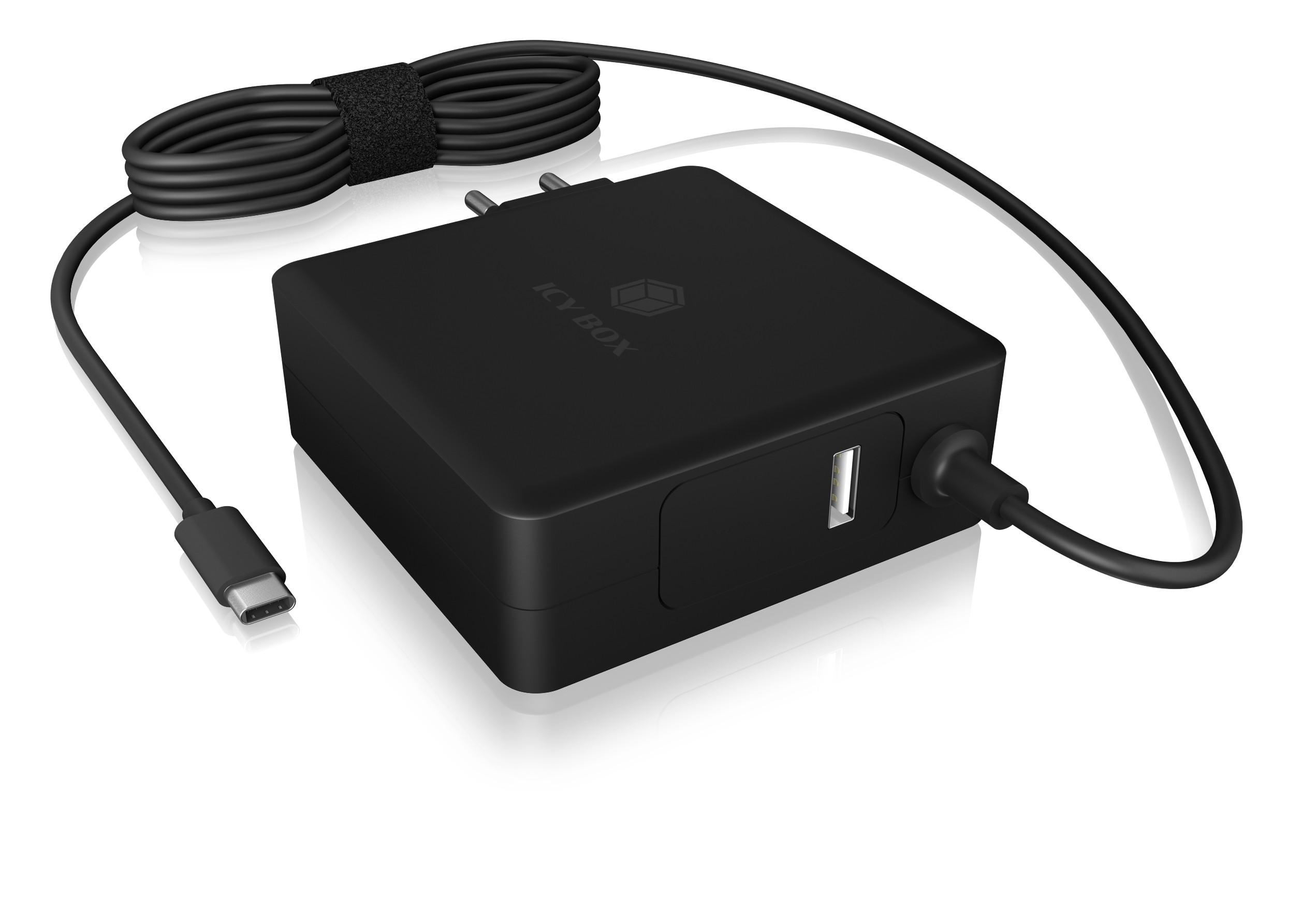 ALIMENTATOR retea 220V Icy Box, universal, 1 x USB-A QC 5V@2.4A, 1 x USB-C PD 90W 20V@4.5A, cablu USB-C 1.8m, negru, "IB-PS101-PD" (timbru verde 0.18 lei)