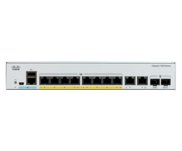 SWITCH. PoE CISCO, "Catalyst 1000"port Gigabit x 8, SFP SFP x 2, managed, rackabil, carcasa metalica, "C1000-8P-2G-L" (timbru verde 2 lei)