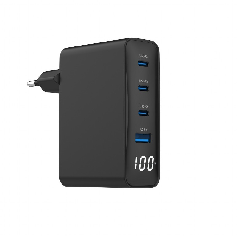 ALIMENTATOR retea 220V GEMBIRD, universal, 1 x USB-A QC3.0 + 3 x USB-C 3A , max. 100W PD GaN, LCD, protectie: scurtcircuit, supraincarcare, supratensiune, supraincalzire, negru, "TA-UC-PDQC100LCD-01-BK" (timbru verde 0.18 lei)