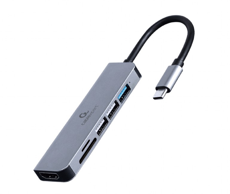 DOCKING Station Gembird universal,6-in-1, conec PC USB Type C, USB-C x 1, USB-A 2.0 x 3, HDMI x 1, SD card, argintiu "A-CM-COMBO6-02" (timbru verde 0.18 lei)