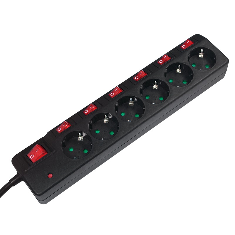 PRELUNGITOR LOGILINK, Schuko x 6, conectare prin Schuko (T), cablu 1.5 m, 16 A, protectie supratensiune, protectie copii, negru, "LPS233" (timbru verde 0.18 lei)