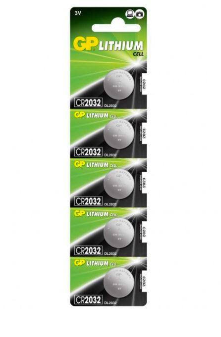 Baterie GP Batteries, butoni (CR2032) 3V lithium, blister 5 buc. "GPCR2032-2CPU5" "GPPBL2032188" (timbru verde 0.05 lei)