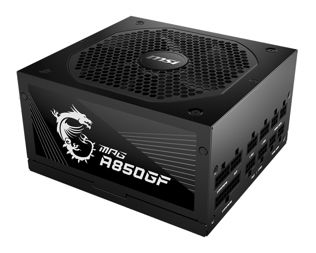SURSA MSI, 850 W, "MPG A850GF" modulara, ATX 12V, fan 140 mm x 1, 80 Plus Gold, MB 20+4 pin x 1, CPU 4+4 pin x 2, PCI-E 6+2 pin x 6, SATA x 8, MOLEX 4-pin x 5, "MPG A850GF" (timbru verde 2 lei)