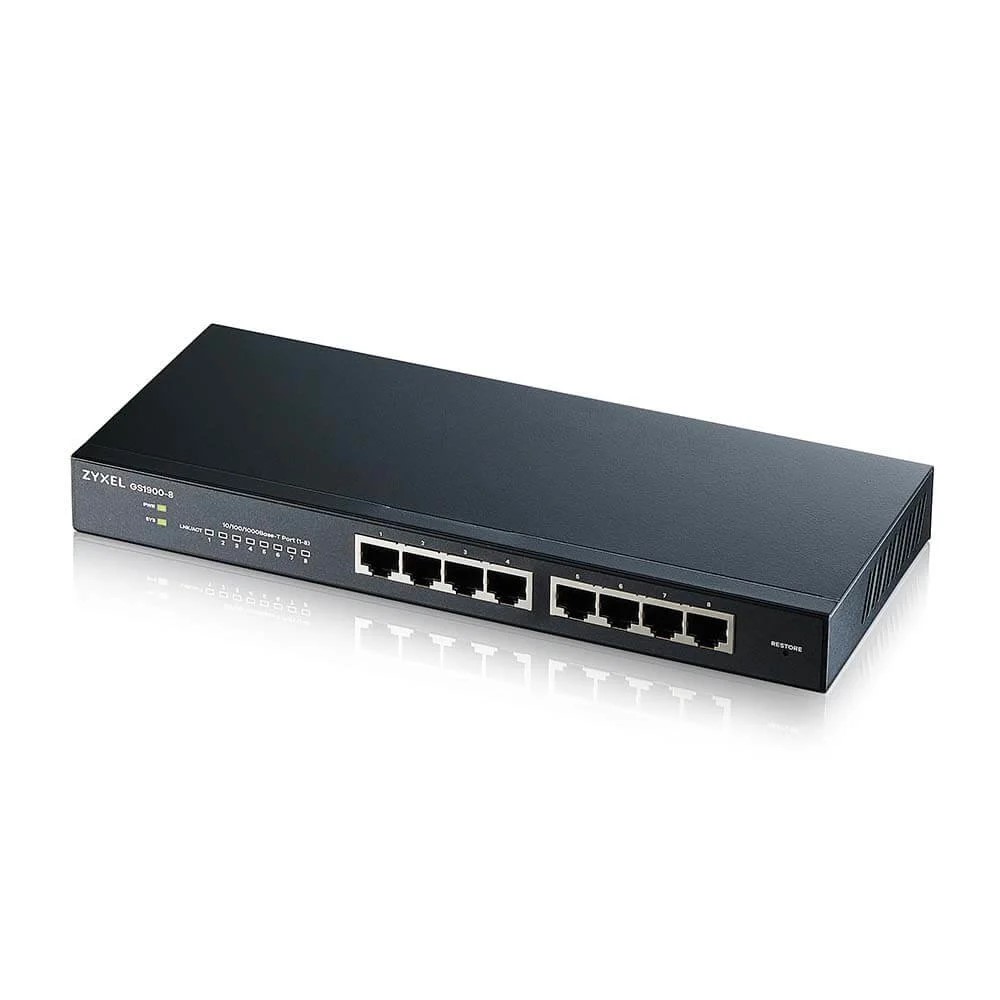 ZYXEL | GS1900-8-EU0102F | GS1900-8 v2 | Switch | Smart Managed | Layer 2 | Porturi 8 Gigabit | Fanless "GS190-8-EU0102F" (timbru verde 2 lei)