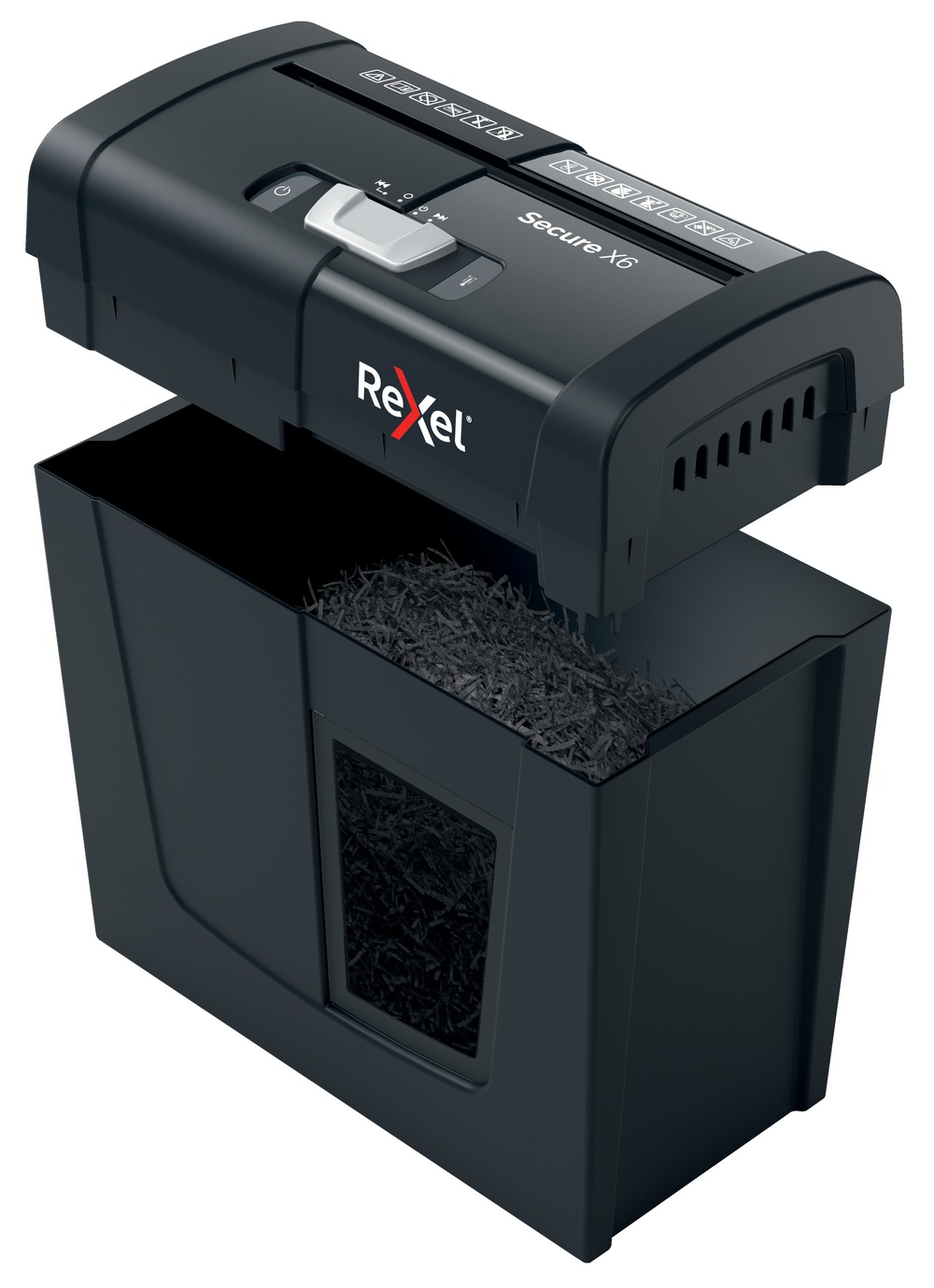 Distrugator manual documente Rexel SECURE X6, 6 coli, P4, cross-cut (tip confeti), cos 10 litri, negru, "2020122EU" (timbru verde 4.6 lei)