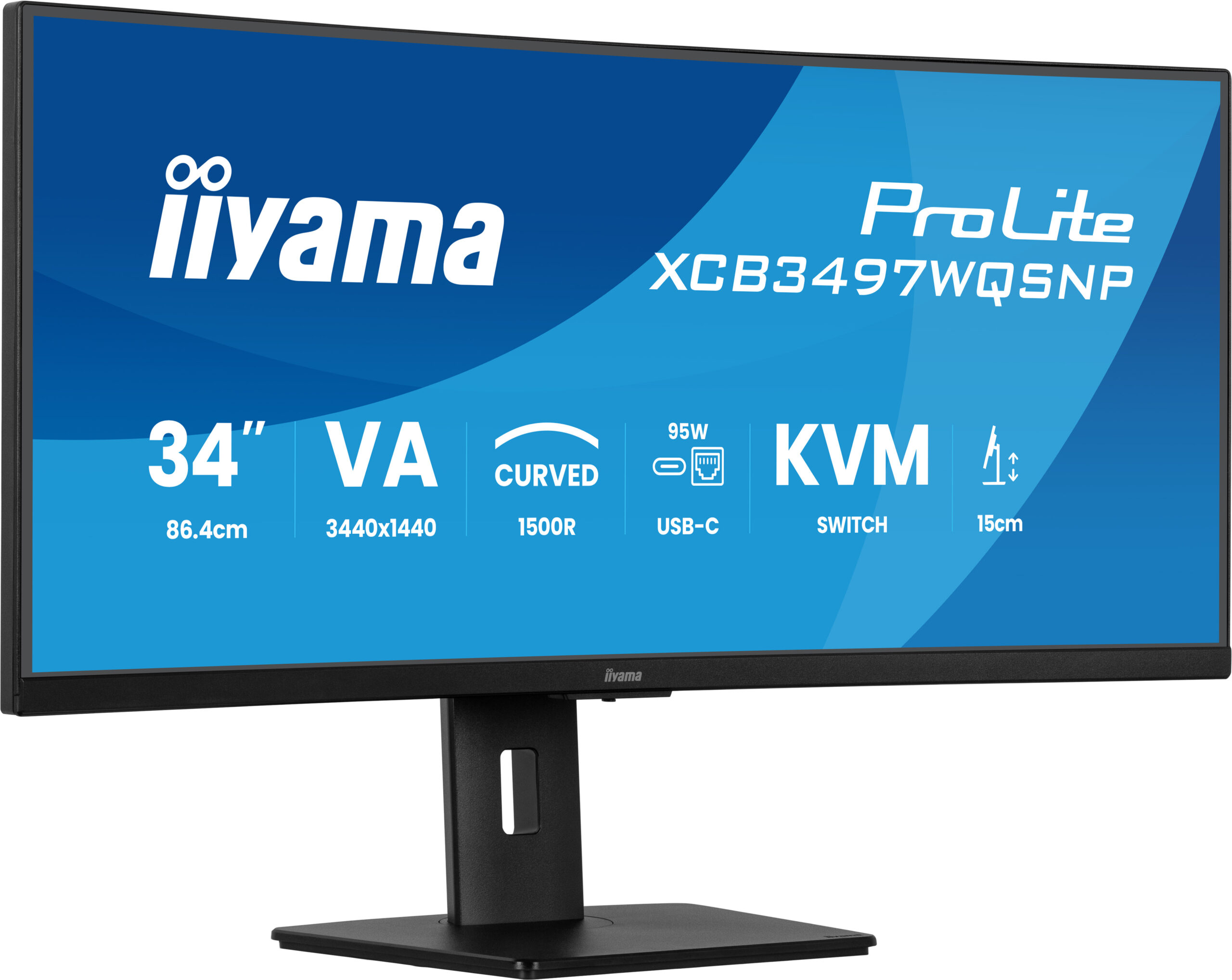 Monitor VA LED Iiyama 34" XCB3497WQSNP-B1, WQHD (3440 x 1440), HDMI, DisplayPort, Boxe, Ecran curbat (Negru) "XCB3497WQSNP-B1" - imagine 4