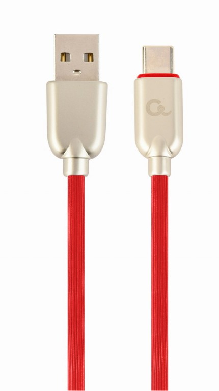 CABLU alimentare si date GEMBIRD, pt. smartphone, USB 2.0 (T) la USB 2.0 Type-C (T), 2m, premium, cablu din cauciuc, rosu, conectori argintii, "CC-USB2R-AMCM-2M-R" (timbru verde 0.08 lei)