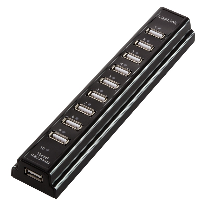 HUB extern LOGILINK, porturi USB: USB 2.0 x 10, conectare prin USB 2.0, alimentare retea 220 V, negru, "UA0096" (timbru verde 0.8 lei)
