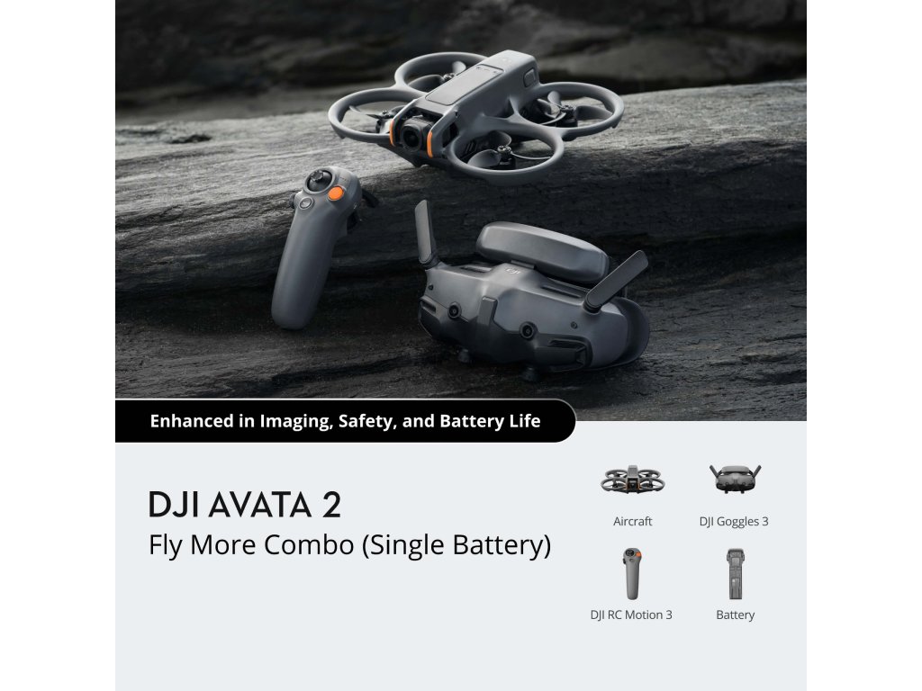 Kit Drona DJI Avata 2 FMC, 4K60, 12MP, 1xbaterieGimbal o axa, 64.8km/h, 377gr "CP.FP.00000150.01" (timbru verde 1.20 lei)