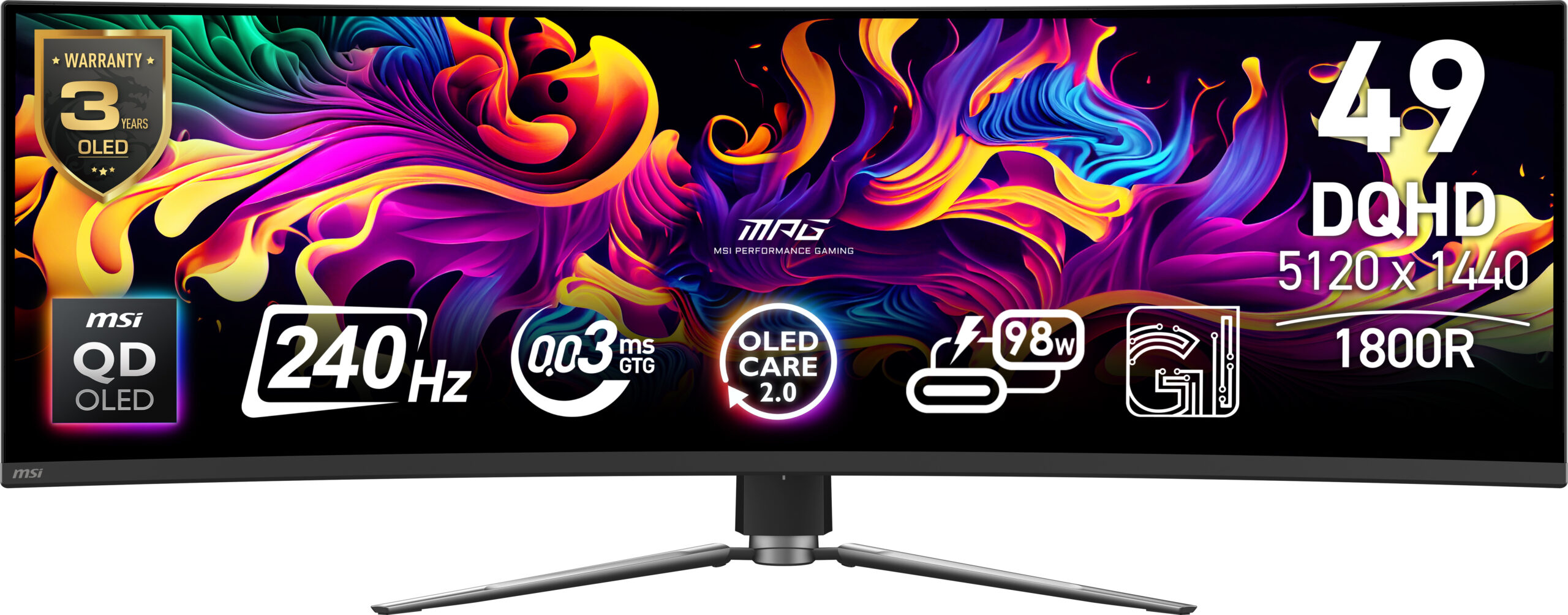 MSI MPG 491CQPX QD-OLED 49inch DQHD 240Hz 0.03ms 2xHDMI DP "MPG 491CQPX QD-OLED" (timbru verde 7 lei)