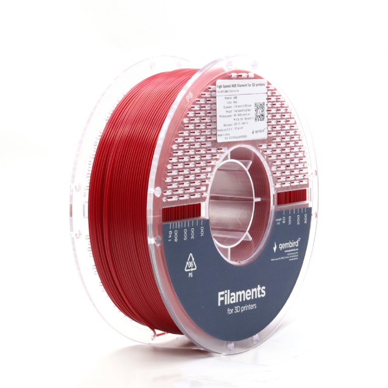 FILAMENT GEMBIRD pt. imprimanta 3d, ABS, 1.75mm diamentru, 1Kg / bobina, aprox. 400m, topire 225-240 grC, high speed, red, "3DP-ABS1.75HY-01-R"