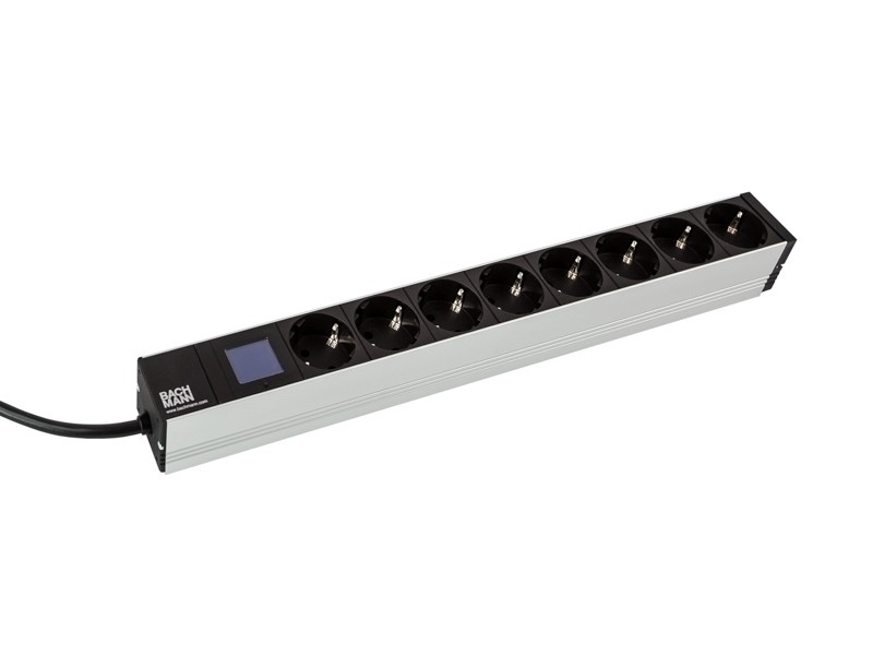 PDU BACHMANN, 1U pt. rack 19 inch, 8 prize Schuko, intrare Schuko, max 16 A, cablu 2 m, negru, "800.2054" (timbru verde 4 lei)