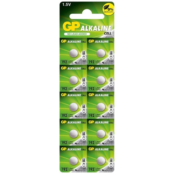 Baterie GP Batteries, butoni (AG3/LR41) 1.5V alcalina, blister 10 buc. "GP192F-2C10" "GPPBA192F005" (timbru verde 0.1 lei)