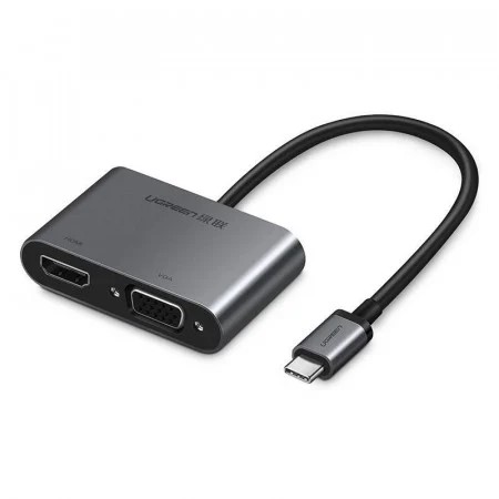 ADAPTOR video Ugreen, "CM162" USB Type-C (T) la HDMI (M) + VGA (M), suport PD, rezolutie maxima HDMI: 4K si 2K la 30Hz si VGA 1920x1200 la 60Hz, 15cm, ABS, gri"50505" (timbru verde 0.08 lei) - 6957303855056
