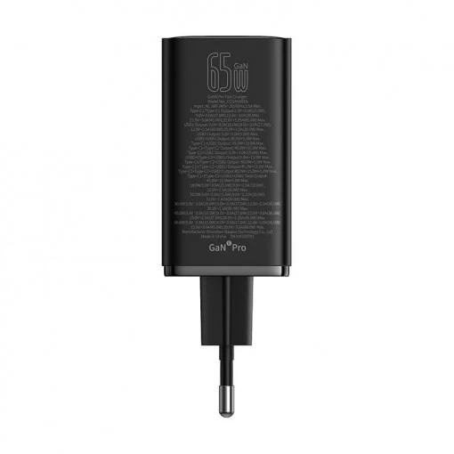 INCARCATOR RETEA Baseus GaN6 Pro, Quick Charge 65W, 2 x USB Type-C Output 5V/3A,2 x USB (include cablu USB Type-C la USB Type-C de 100W),negru "P10162701113-00" (timbru verde 0.18 lei)-6932172644444