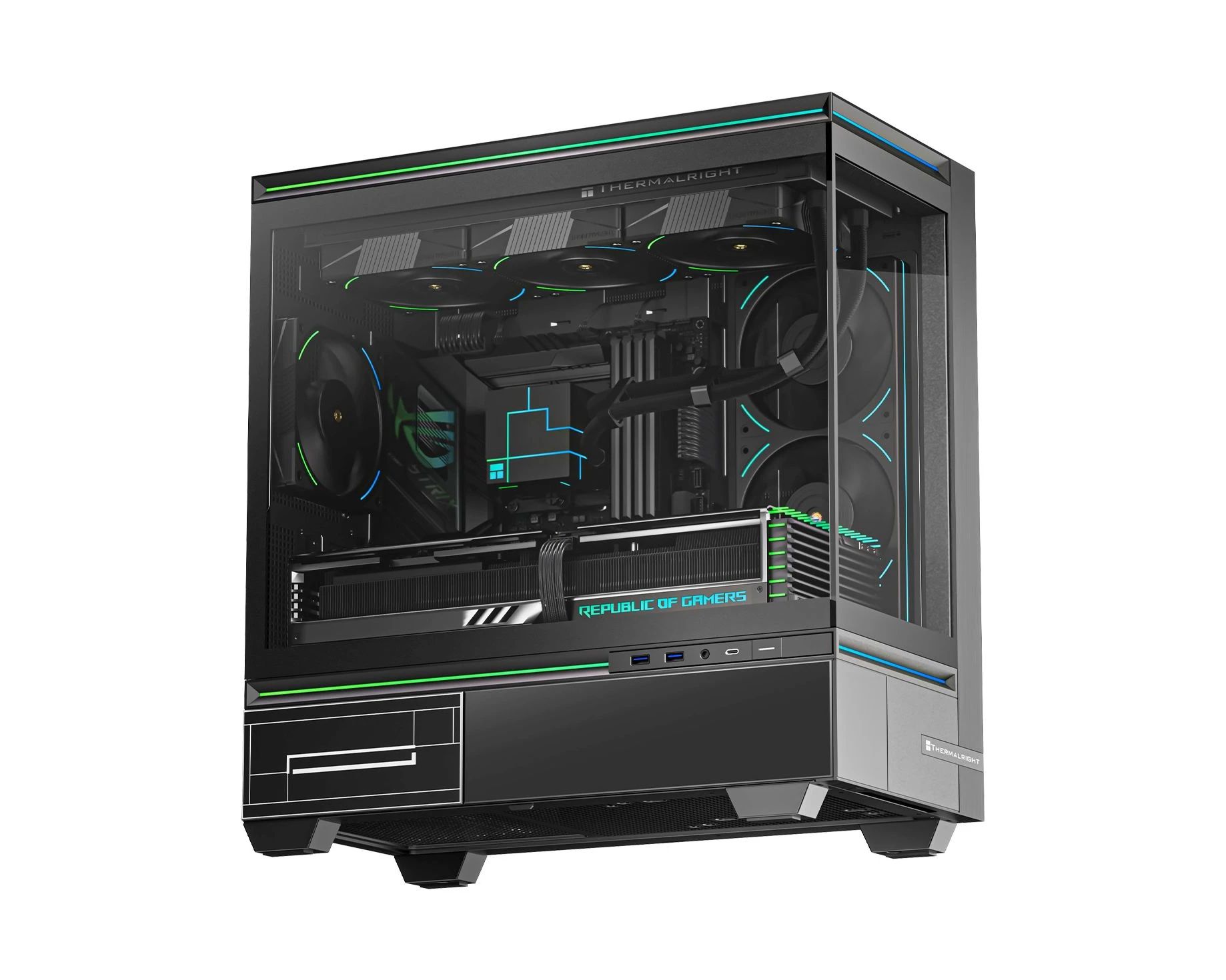CARCASA Thermalright "TL-M10", mid tower, sticla securizata, fara PSU, 4 ventilatoare incluse (3x TL-C12RB-S V2 + 1x TL-C12C-S 120mm), H max cooler 185mm, USB-C, 2x USB 3.0, negru, ARGB, "TL-M10 Black FAN4-C" (timbru verde 3.2lei)