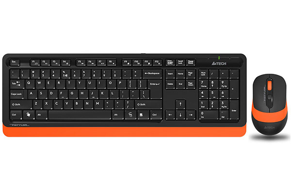 Kit TASTATURA si Mouse A4TECH, "Fstyler FG10+FGK10", wireless, 104 taste format standard, mouse 2000dpi, 4/1 butoane, negru & portocaliu, "FG1010 Orange" (timbru verde 0.8 lei)