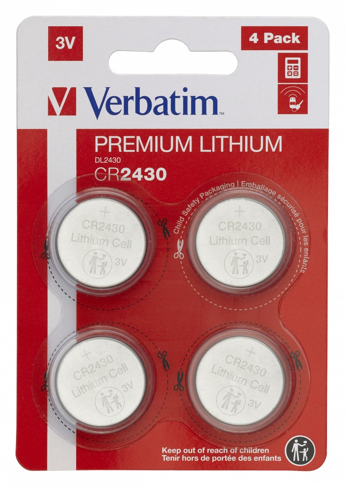 BATERIE VERBATIM, butoni (CR2430), 3V litiu, 4 buc., "49534" (timbru verde 0.04 lei)
