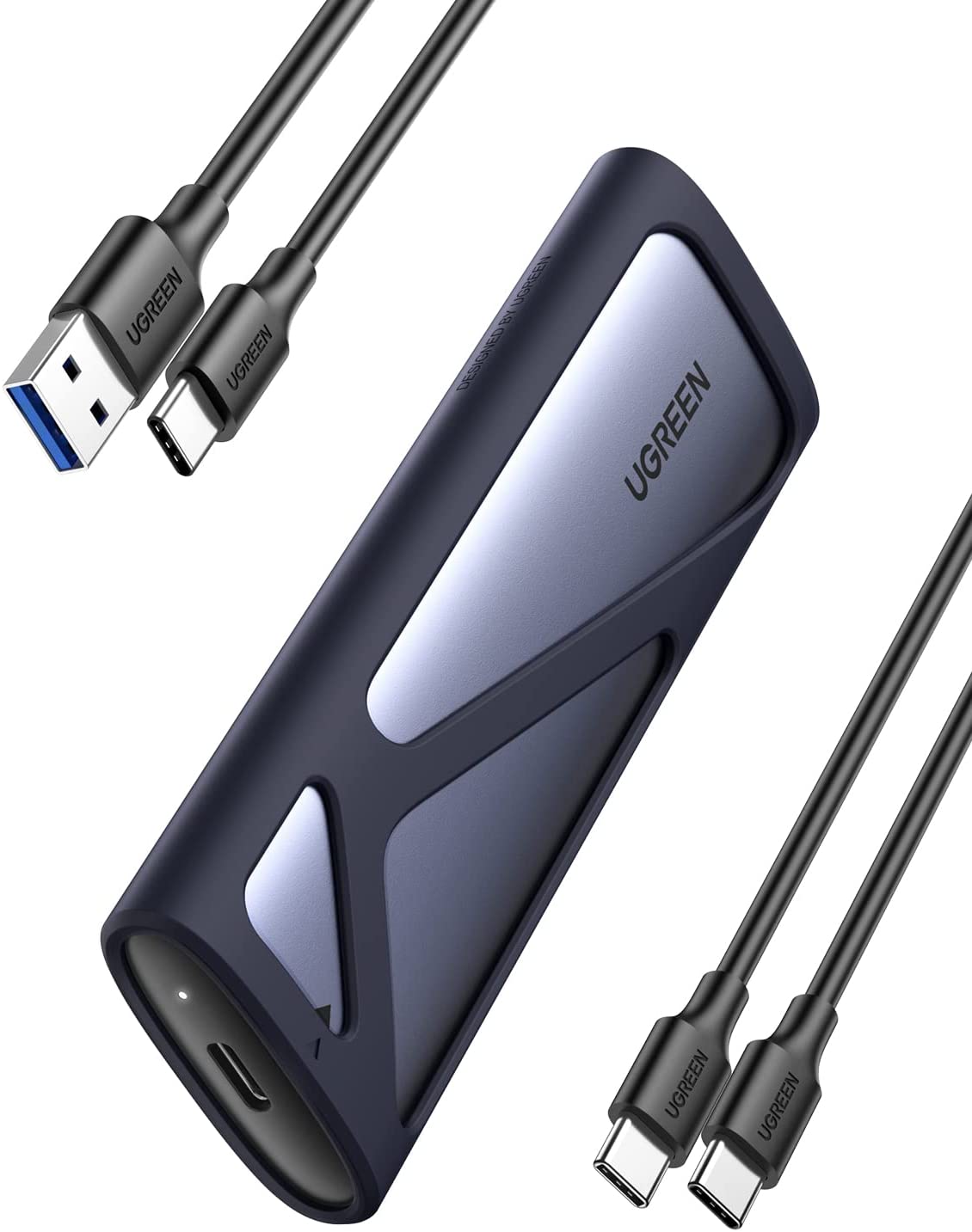 RACK extern Ugreen, "CM400" pt SSD M.2 NVMe + NGFF SATA compatib cu form factor 2280/2260/2242/2230, cablu 50cm USB-C la USB-C,10Gbps,Al, gri+ silicon case "90264" (timbru verde 0.8lei)-6957303892648