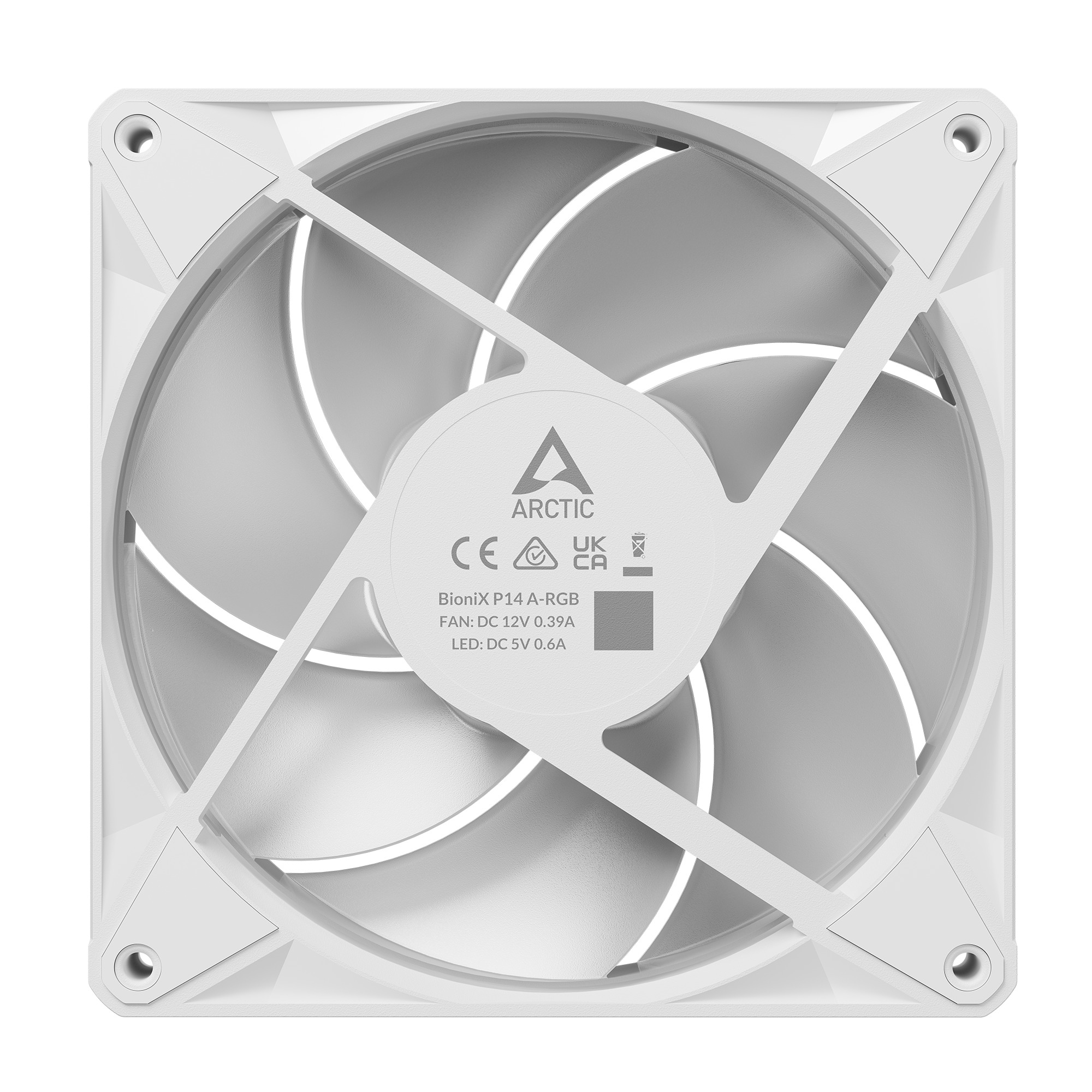 Set 3 ventilatoare Arctic "BioniX P14 A-RGB Wh", 140mm, 450 - 3000 RPM, FDB, 76 cfm, 4-Pin PWM | 3-pin ARGB, alb, "ACFAN00342A" - imagine 6