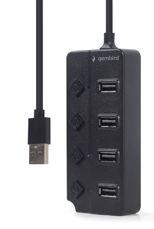 HUB extern GEMBIRD, porturi USB: USB-A 2.0 x 4, conectare prin USB-A 2.0, cablu 0.80 m, negru, "UHB-U2P4P-01" (timbru verde 0.18 lei)