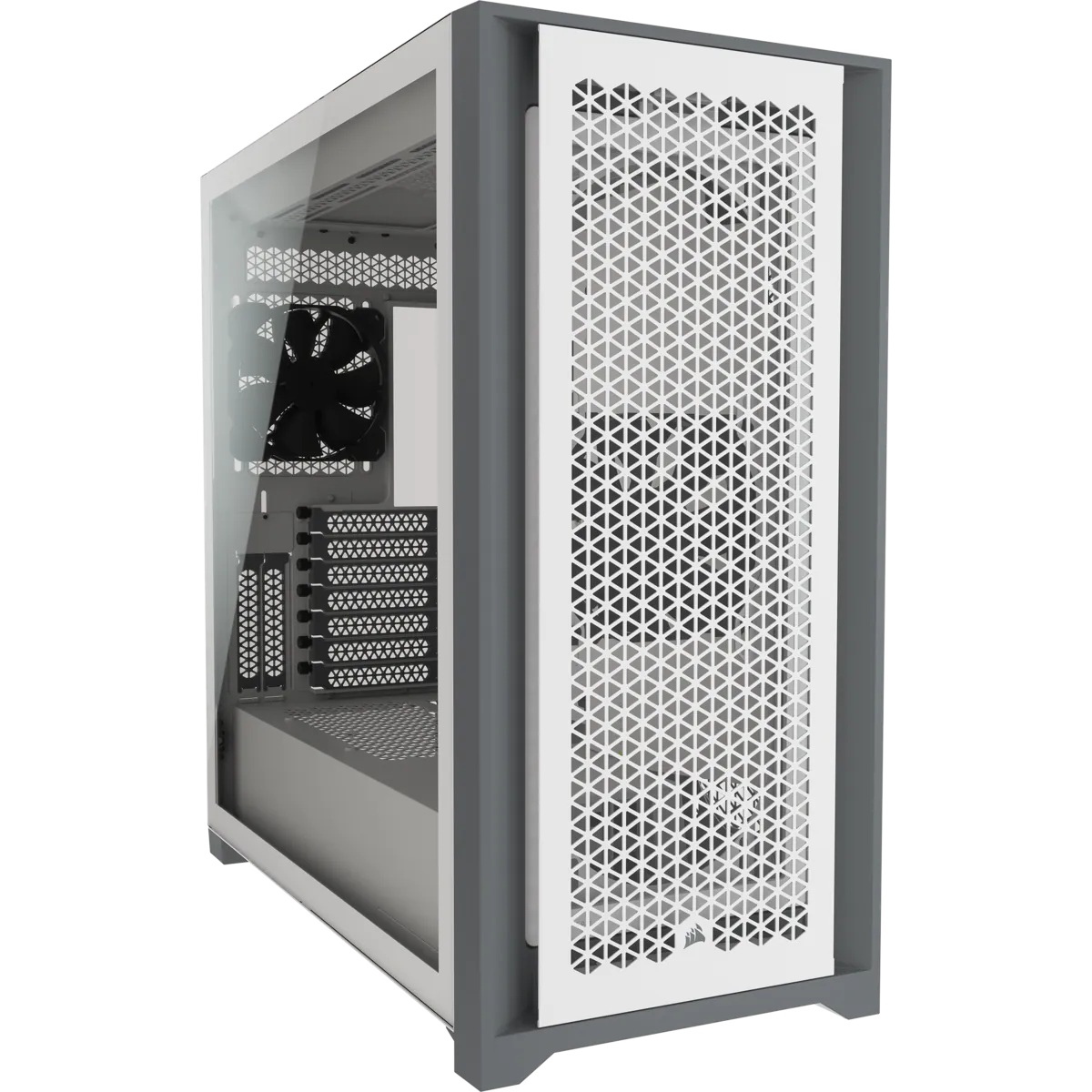CARCASA CORSAIR Middle Tower,ATX, "5000D AIRFLOW",fara sursa,sticla securizata, fanx2, USB 3.0x2, USB 3.1 gen 2 Type-Cx1, Jack 3.5 mmx1,mesh, fan ctr, alb/ gri "CC-9011211-WW" (timbru verde 0.16 lei)