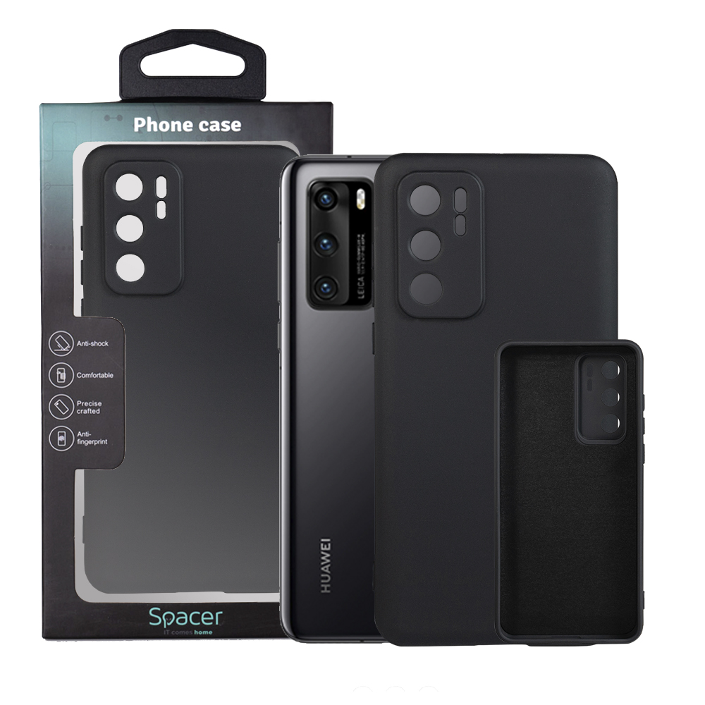 Husa Huawei telefon P 40, negru, tip back cover, material flexibil silicon + interior cu microfibra, "SPPC-HU-P-40-SLK"