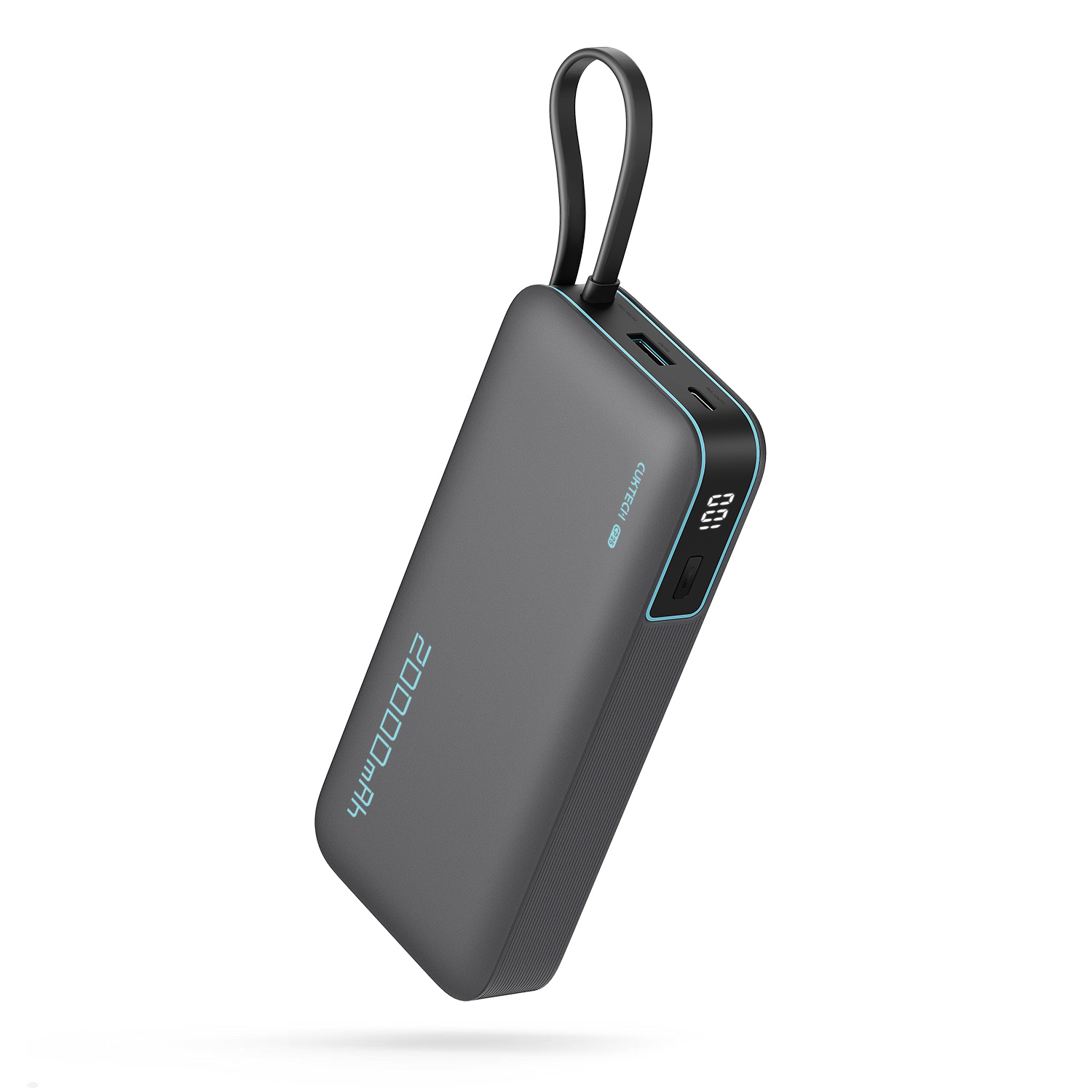 POWER BANK Cuktech CP25, 20000mAh, 55W, 1 x USB; 1 x USB Type-C, 1 x cablu USB Tpe-C integrat, digital display pt. status baterie, gri "CUKP200NGLDG" (timbru verde 0.98 lei)