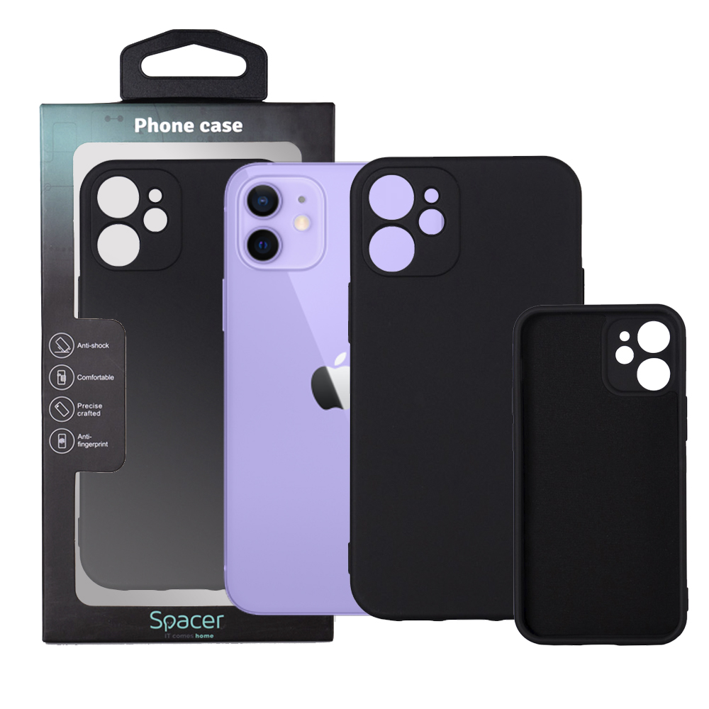 Husa Iphone 12 Mini Spacer, grosime 2mm, material flexibil silicon + interior cu microfibra, negru "SPPC-AP-IP12M-SLK"