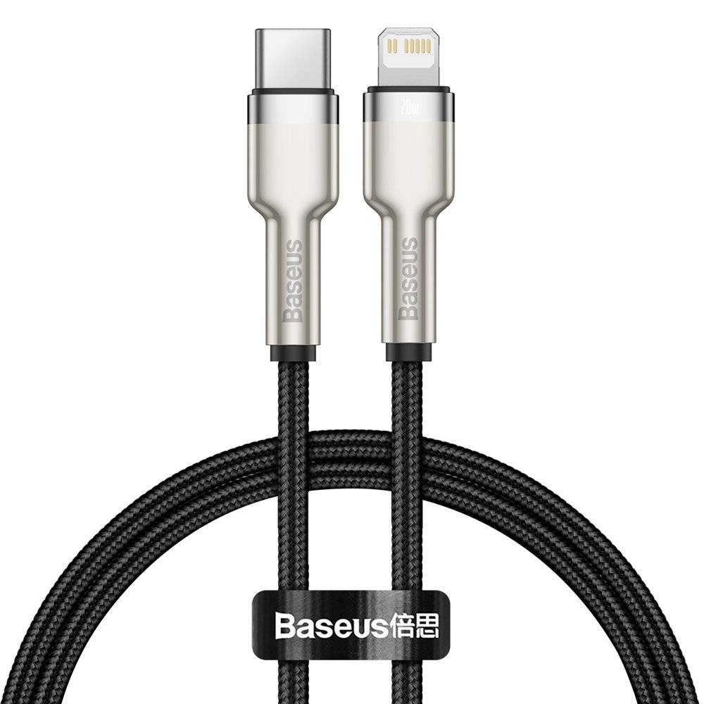 CABLU alimentare si date Baseus Cafule Metal, Fast Charging Data Cable pt. smartphone, USB Type-C la Lightning Iphone PD 20W, braided, 0.25m, negru "CATLJK-01" (timbru verde 0.08 lei) - 6953156202054
