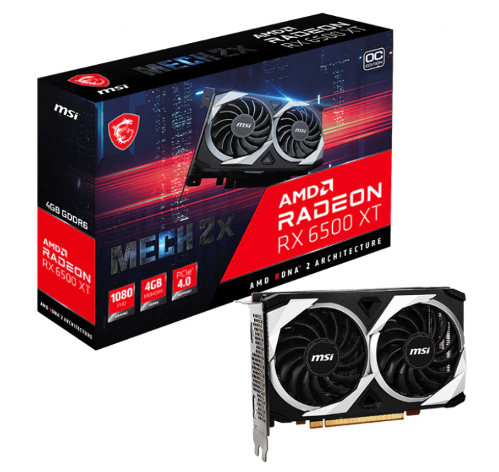 PLACA VIDEO MSI "Radeon RX 6500 XT MECH 2X 4GB OC", 4 GB GDDR6 64 biti, PCI Express 4.0 x 4, HDMI DisplayPort, sistem racire aer, "RADEON RX 6500 XT MECH 2X 4G OC"