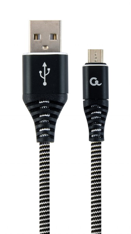 CABLU alimentare si date GEMBIRD, pt. smartphone, USB 2.0 (T) la Micro-USB 2.0 (T), 1m, premium, cablu cu impletire din bumbac, negru cu insertii albe, "CC-USB2B-AMmBM-1M-BW" (timbru verde 0.08 lei)