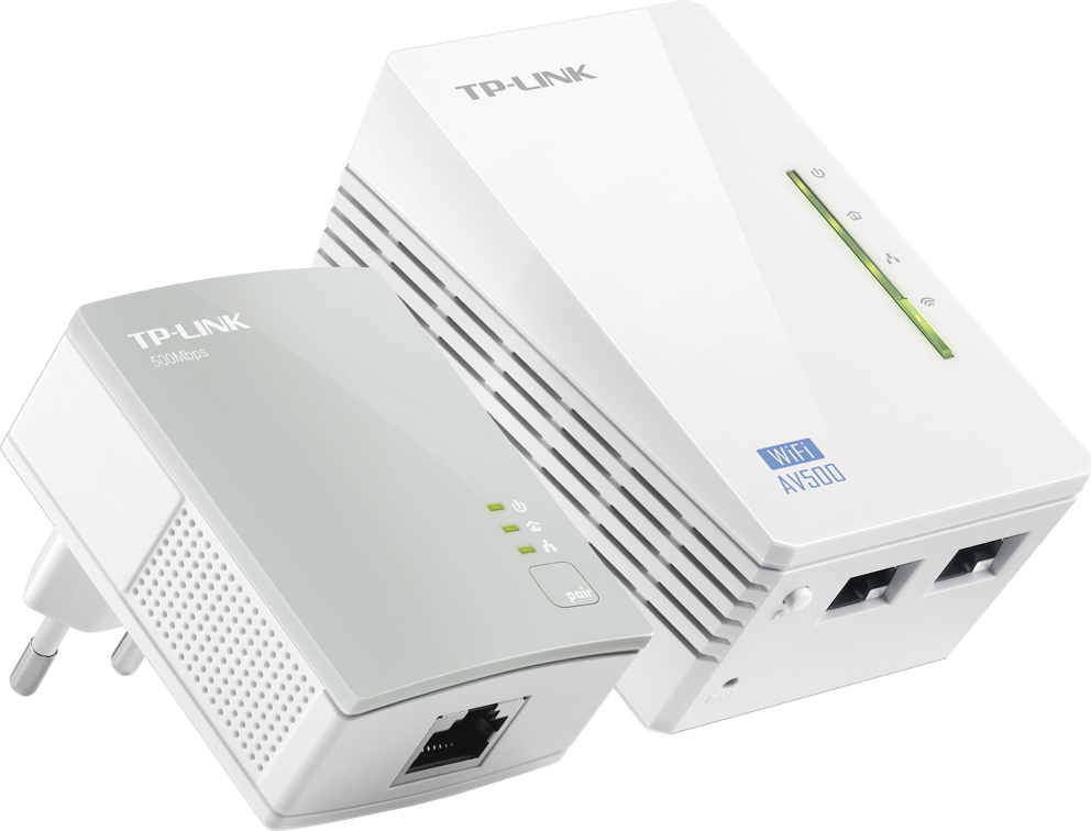 KIT ADAPTOR POWERLINE TP-LINK tehnologie AV, AV600, pana la 300Mbps, 2 porturi 10/100Mbps, wireless 300Mbps, compus din TL-WPA4220 & TL-PA4010 "TL-WPA4220KIT" (timbru verde 2 lei)