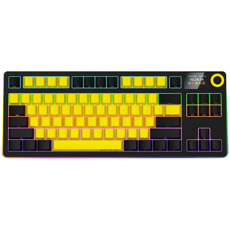 LORGAR KBP70TKLW, Wireless TKL Mechanical Gaming Keyboard Pro, Black/yellow, EN layout "LRG-KBP70TKLW-YL-US" (timbru verde 0.8 lei)