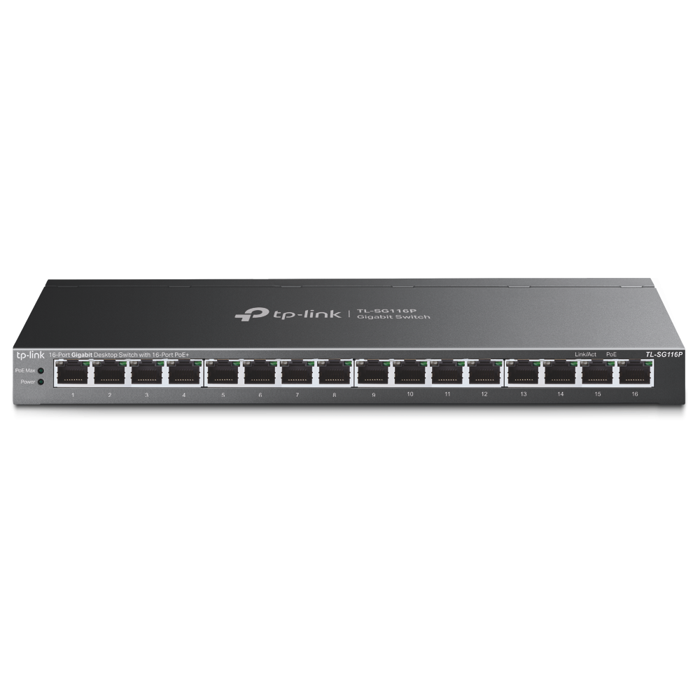 SWITCH TP-LINK 16-Port Gigabit Desktop Switch cu 16-Port PoE+, carcasa metalica "TL-SG116P" (timbru verde 2 lei)