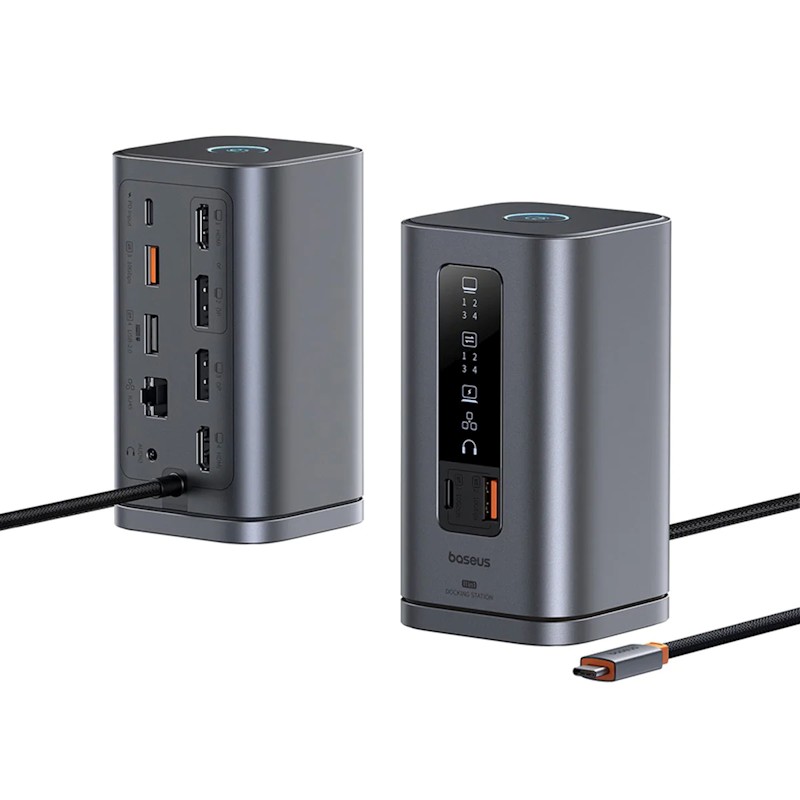 DOCKING Station Baseus Spacemate RD1 Series 11-in-1, conectare PC USB-C,2xHDMI 4K@60Hz,2xDP 4K@60Hz,2xUSB-A (10Gbps),1xUSB-C (10Gbps),1xRJ45,1xUSB-A (480Mbps),1xUSB-C (PD),1x3.5mm, incarcator(EU), gri "B0112701" (timbru verde 0.18 lei) - 693217269307