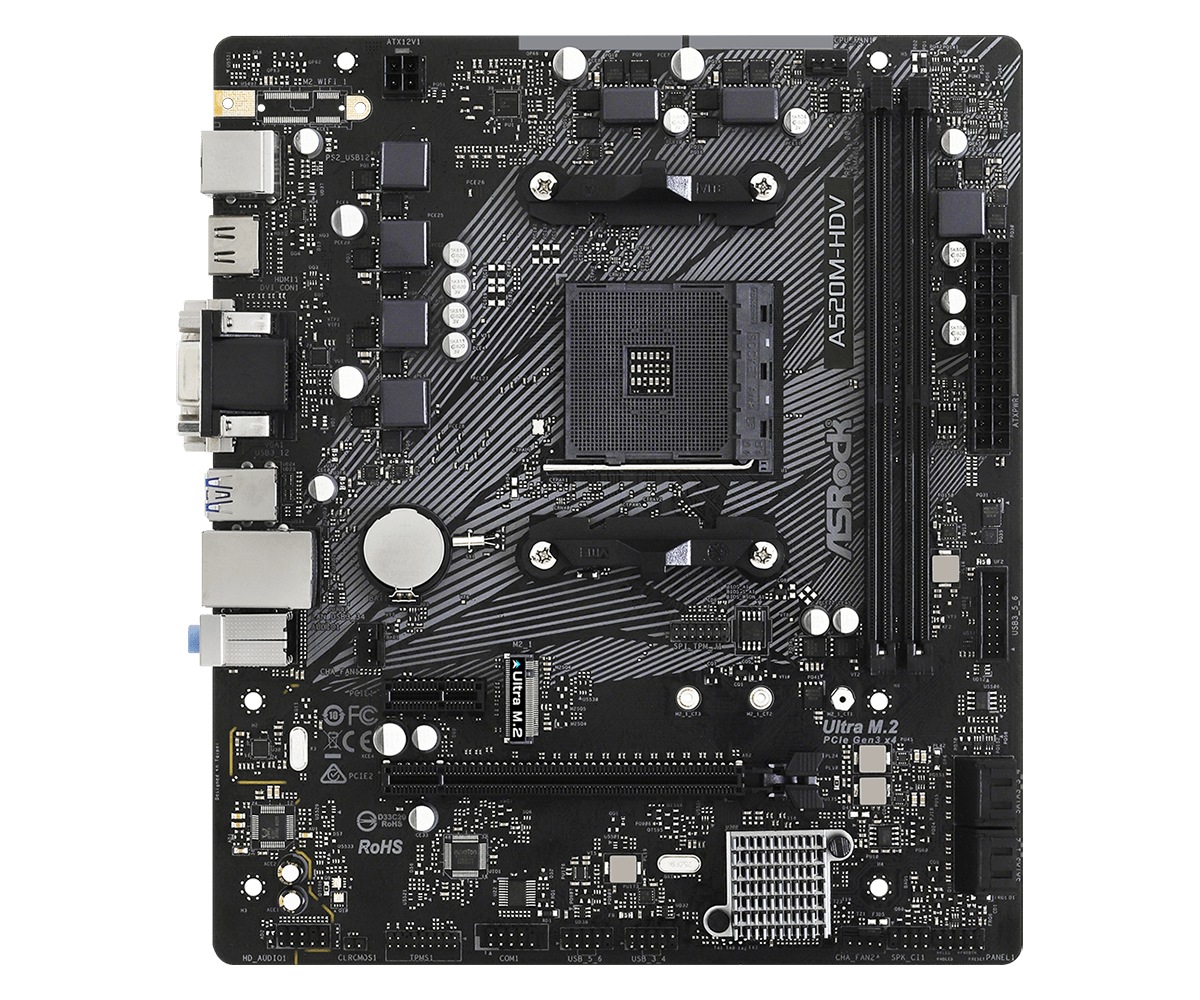 PLACA de BAZA Asrock "A520M-HDV", skt AM4, mATX, AMD A520, 2 x DDR4, max. 64 GB, 4 x SATA, 1 x M.2, 7.1, "A520M-HDV"