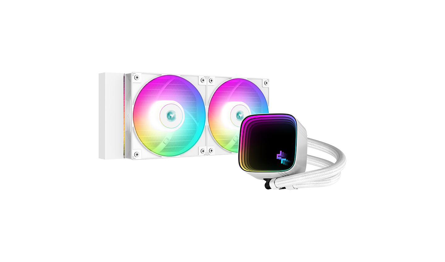Cooler Deepcool "LS520 SE WH", compatibil skt. Intel si AMD, racire cu lichid, ventilator 120 mm x 2, 2250 rpm, iluminat RGB, "R-LS520-WHAMMM-G-1" (timbru verde 2.00 lei)
